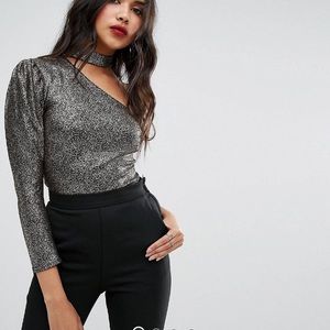 ASOS Boohoo One shoulder metallic bodysuit